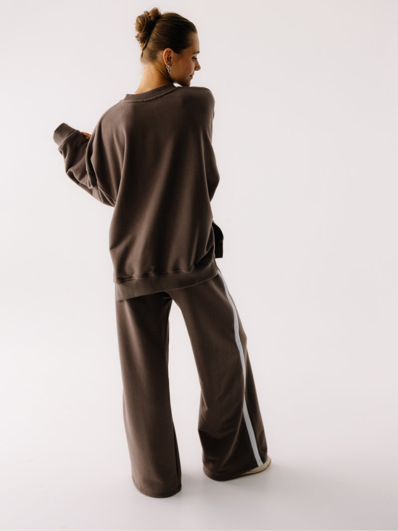 Brązowa, luźna bawełniana bluza oversize Kind - damski set ze spodniami