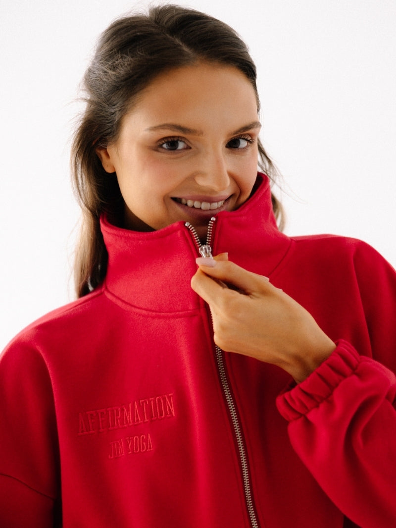 Czerwona rozpinana bawełniana bluza