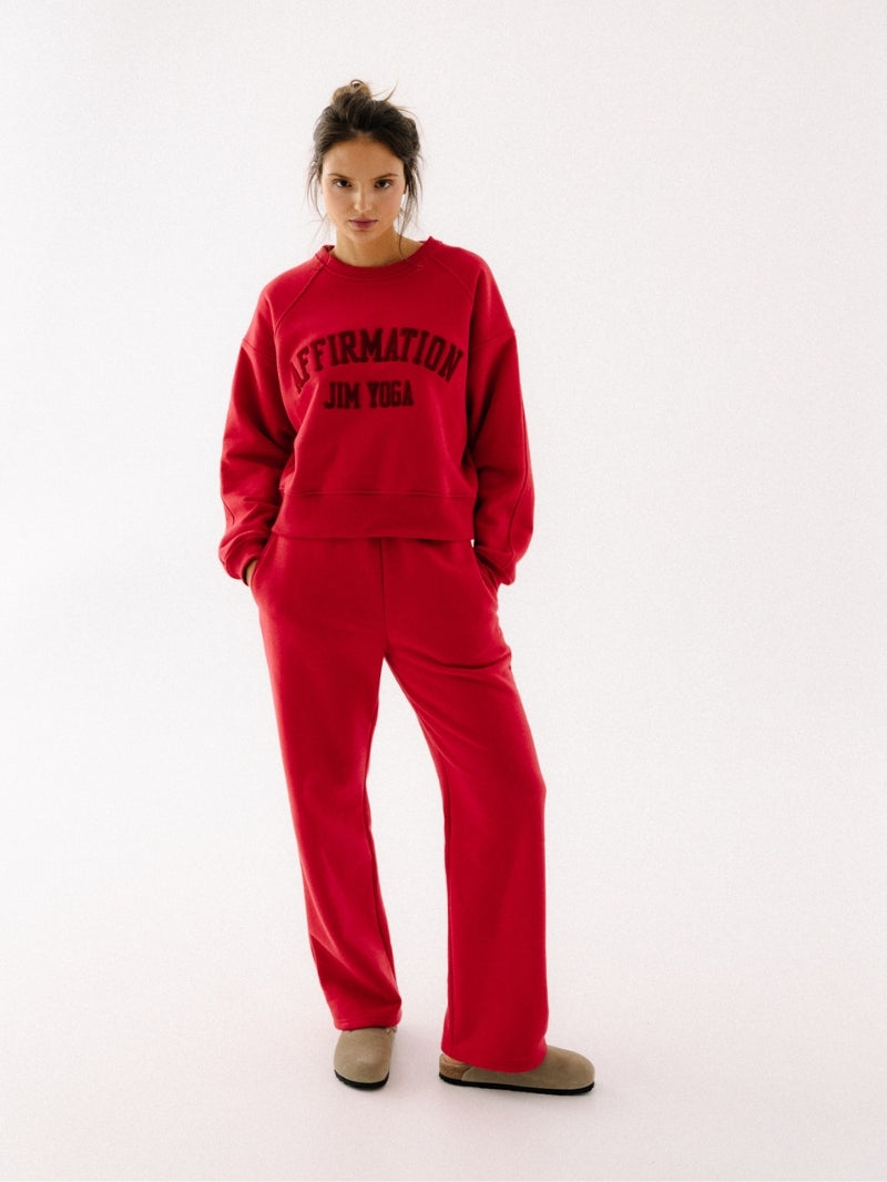 Czerwone bawełniane spodnie dresowe damskie Evolve - set z bluzą affirmation
