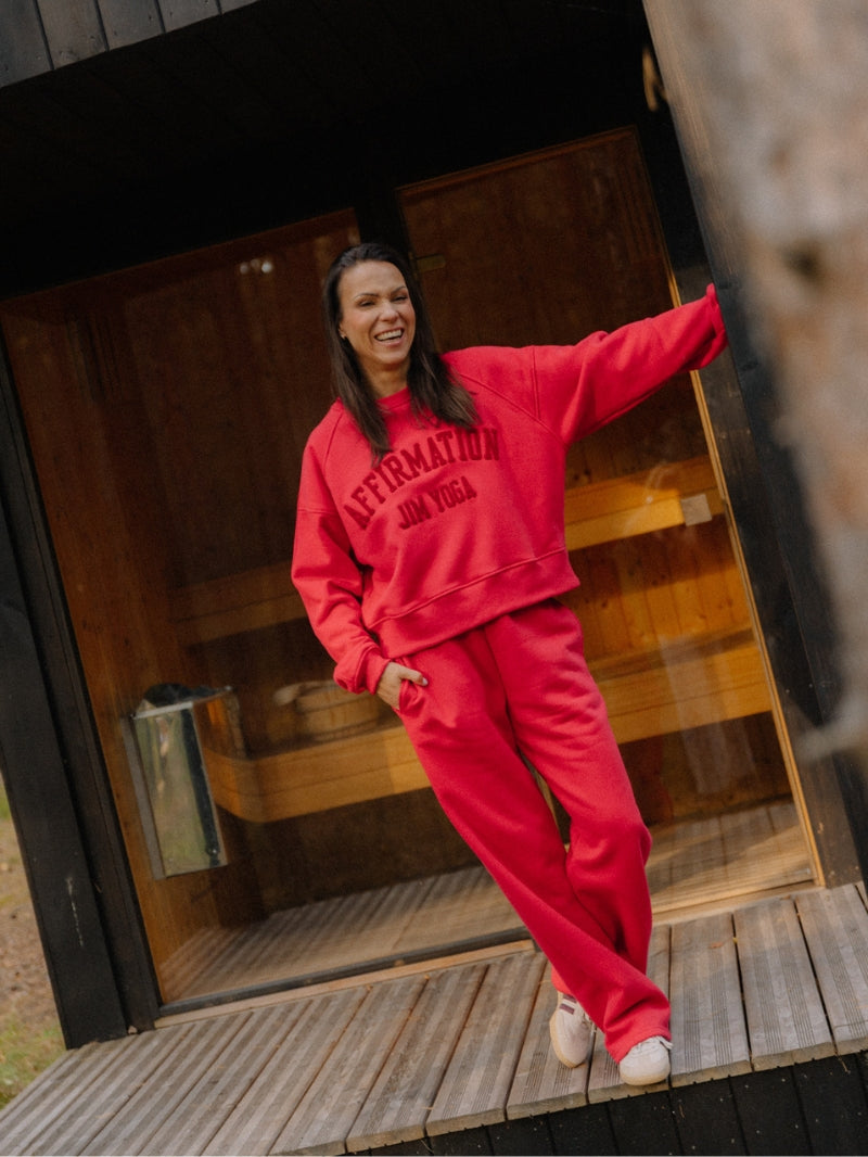 Czerwone bawełniane spodnie dresowe damskie Evolve