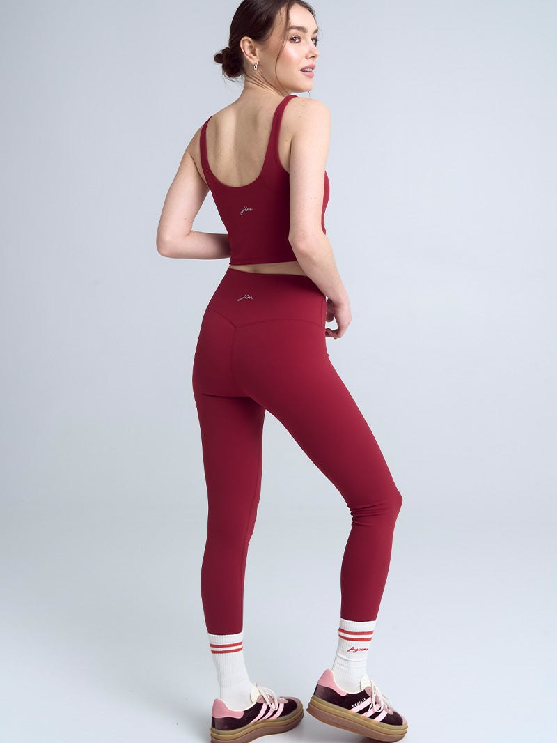 Damski bordowy crop top do ćwiczeń i jogi Grace - widok z tyłu