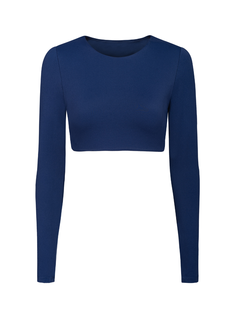 Granatowy crop top sportowy z długim rękawem Core