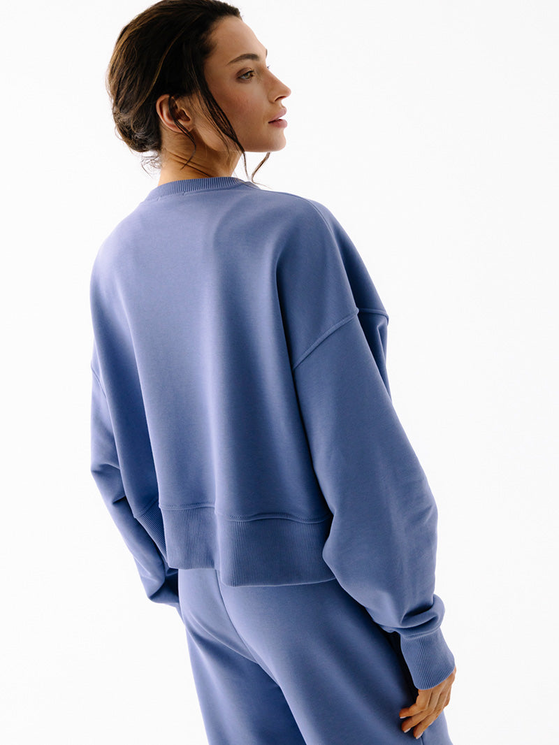 Niebieska luźna bluza damska z bawełny Wave